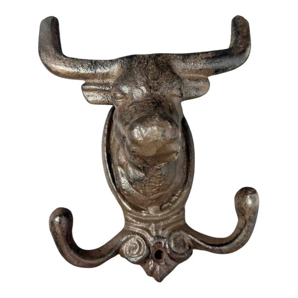 Cast Iron Bull Double Wall Hook Western Ranch Farmhouse Decor